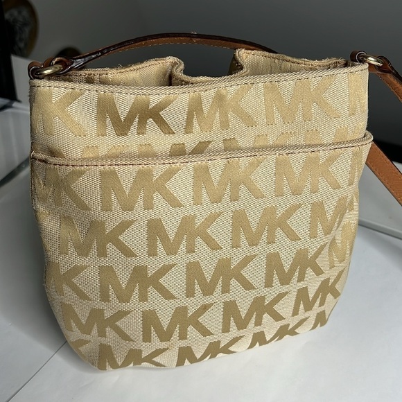 Michael Kors Tan Canvas Logo Crossbody Bag - Picture 5 of 13